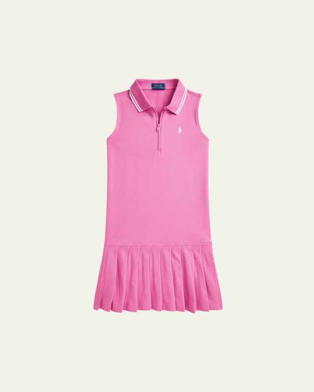 Girl's Pleated Mesh Polo Dress, Size S-X